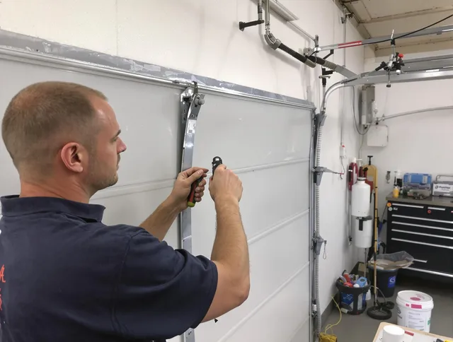 Before and after garage door dent repair by Bluffton Garage Door Repair in Bluffton
