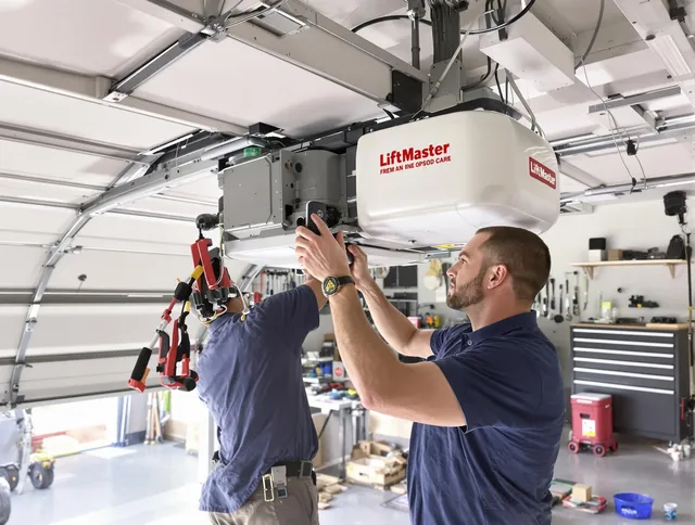Bluffton Garage Door Repair technician performing advanced diagnostics on garage opener in Bluffton