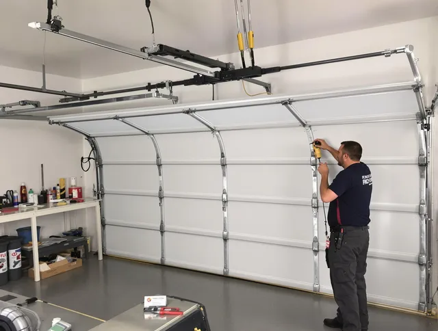 Bluffton Garage Door Repair certified technician performing overhead door system repair in Bluffton