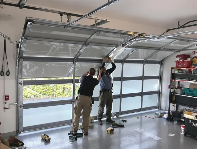 Bluffton Garage Door Repair expert performing precise panel replacement on Bluffton garage door